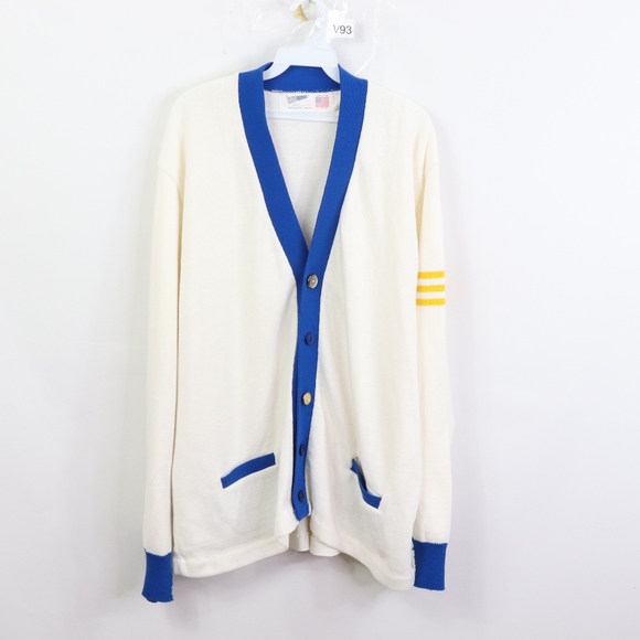 Striped Varsity Cardigan Sweater White 